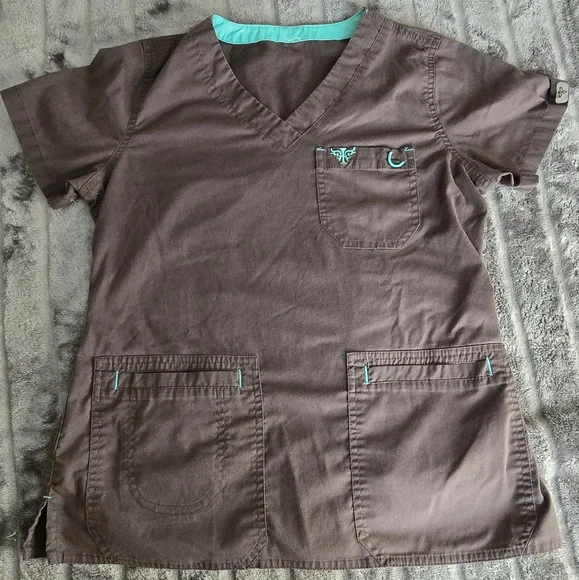Dark Grey Med Couture V-Neck Scrub Top Women's Size Small - Picture 1 of 4